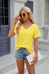 Solid Color Pocket V-neck Short Sleeve T-shirt