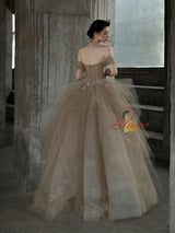 Tulle Off the Shoulder Pleats Appliques Prom Dress