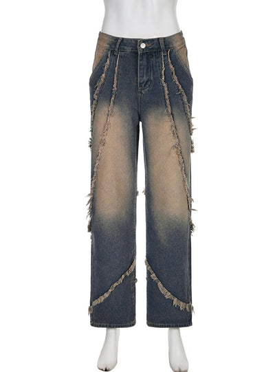 Stitching Low Waist Retro Jeans