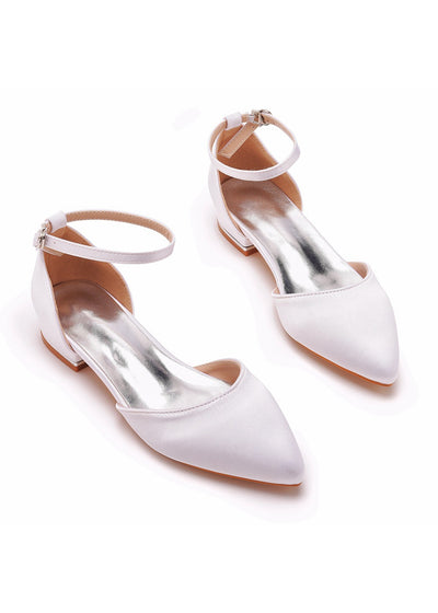 Flat-heeled Pointed Low-heeled Satin Bridal Shoes