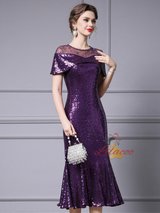 Burgundy Sequins Beading Mother Of The Bride Dress