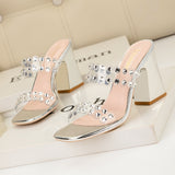 Thick High-heeled Rhinestone Transparent Sandals
