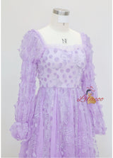 Purple Tulle Long Sleeve Prom Dress