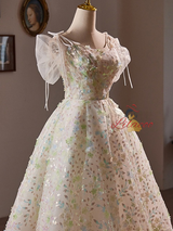 White Tulle Sequins Short Sleeve Homecoming Dress