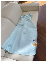 Blue Spaghetti Straps 3D Flower Prom Dress