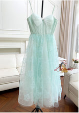 Green Tulle Sequins Straps Prom Dress