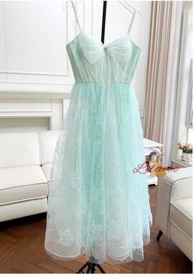 Green Tulle Sequins Straps Prom Dress