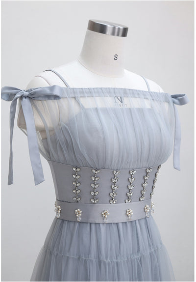 Retro Mesh Sling Off the Shoulder Dress