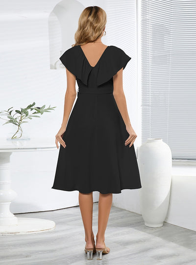 Sexy V-neck Lotus Leaf Sleeve Slim Dress