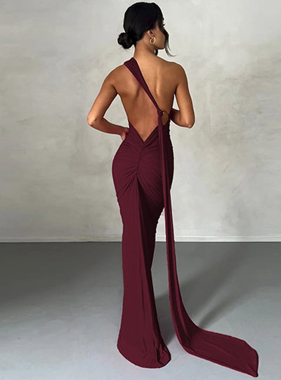 Sexy Backless Pleated Slim Sleeveless Dress