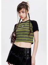 Color Matching Striped Short-sleeved T-shirt