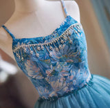 Blue Tulle Spaghetti Straps Homecoming Dress