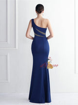 One Shoulder Beading Split Prom Dress