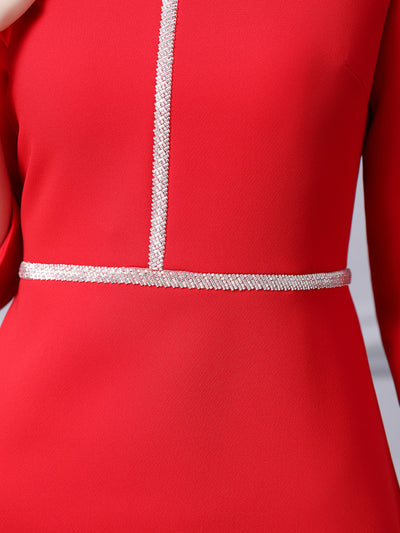 Red Short Sleeve Beading Mother Of The Bride Dress