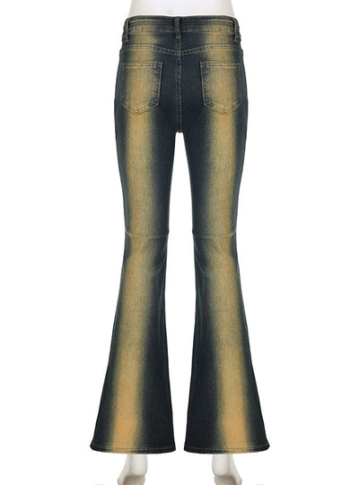 Retro Plant Embroidery High Waist Jeans