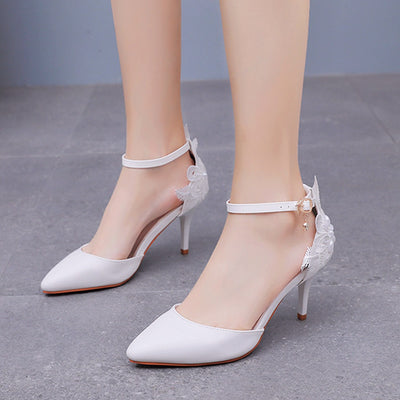 7.5cm White Lace Flower Thin Heels Bridal Shoes
