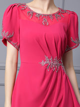 Red Short Sleeve Mother Of The Bride Dress