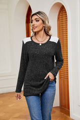 Pit Stripe Contrast Splicing Long Sleeve Round Neck T-shirt