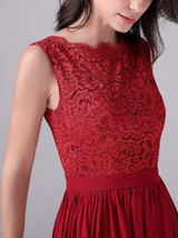 Burgundy Chiffon Lace Mother Of The Bride Dress