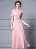 Pink Short Sleeve 3D Flower Mother Of The Bride Dress