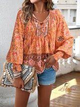 Printed Long-sleeved V-neck Shirt