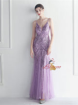 Spaghetti Straps Tulle Sequins Prom Dress