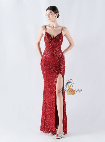 Mermaid Sequins Spaghetti Straps Prom Dress