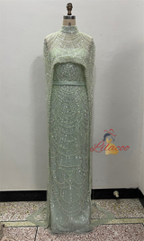 Champagne Tulle Beading Shawl Prom Dress