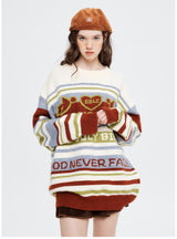 Striped Round Neck Loose Long-sleeved Sweater