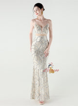 Spaghetti Straps Beading Sequins Prom Dress