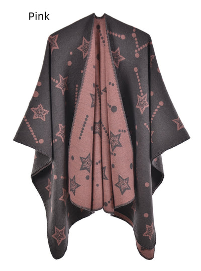 Knitted Split Shawl Double-sided Warm Cloak