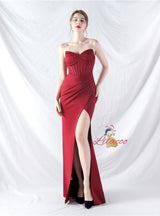 Mermaid Strapless Pleats Split Prom Dress