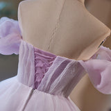 Purple Tulle Off the Shoulder Homecoming Dress
