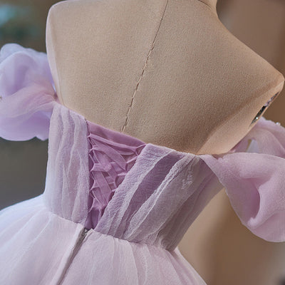 Purple Tulle Off the Shoulder Homecoming Dress