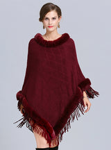 Wool Neck Jacquard Pullover Fringed Cloak Shawl