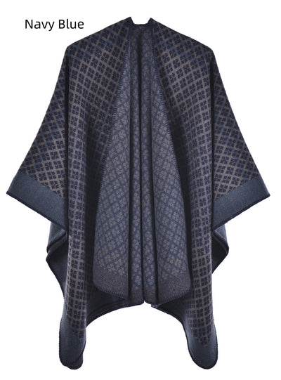 Geometric Diamond Shawl Coat Knitted Cloak