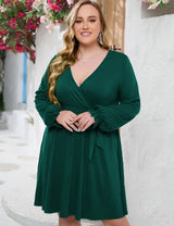 Solid Color V-neck Plus Size Dress