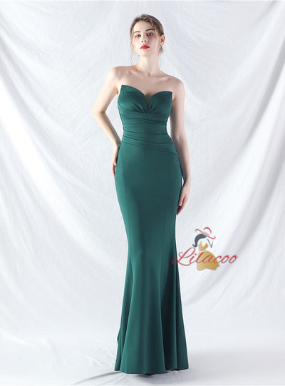 Mermaid Strapless Pleats Prom Dress