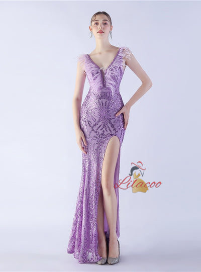 V-neck Sequins Mermaid Prom Dress