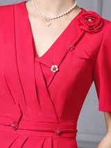 Short Sleeve Pleats Mother Of The Bride Dress