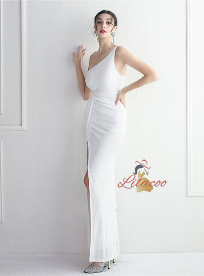 Sequins One Shoulder Split Prom Dress