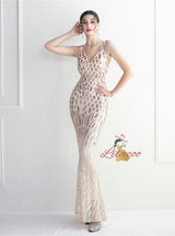 Sequins Mermaid V-neck Beading Prom Dress
