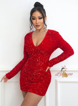 Sexy V-neck Sequined Tight Dress