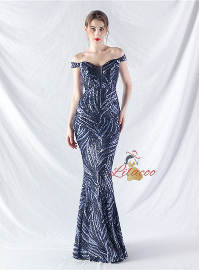 Mermaid Off the Shoulder Sequins Prom Dress