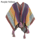 Ethnic Color Knitted Split Shawl