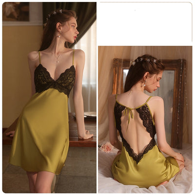 Deep V Lace Leisure Suspender Nightdress