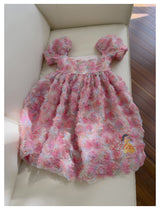 Three-dimensional Fower Bubble Sleeve Dress