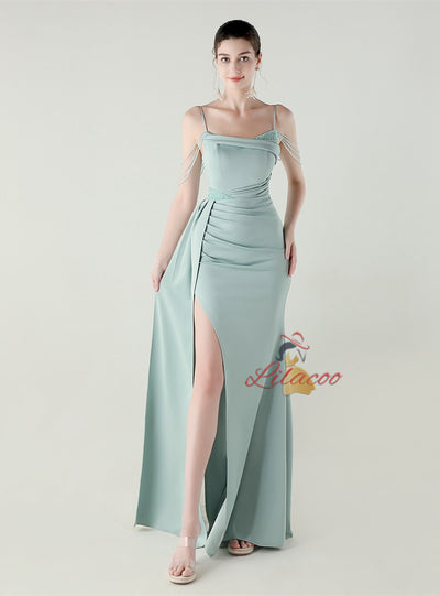 Burgundy Mermaid Spaghetti Straps Beading Prom Dress