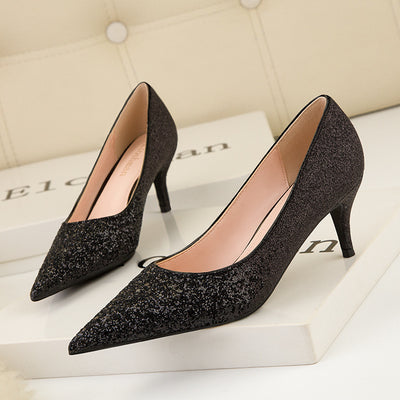 Pointed Gradient Sequined Shoes