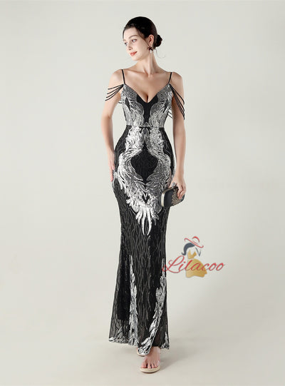 Mermaid Sequins Spaghetti Straps Beading Prom Dress